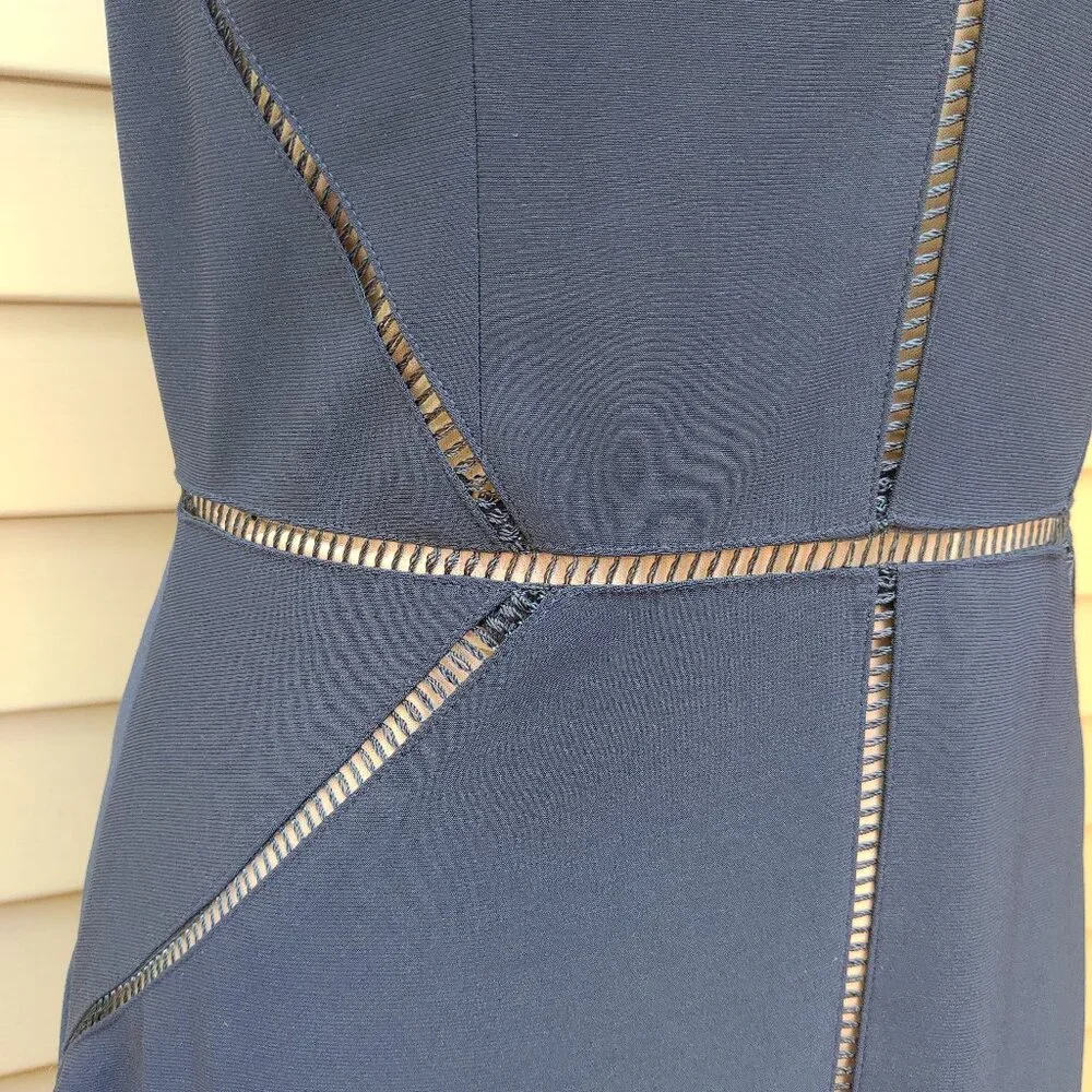 Alex Marie A-Line Dress Dark Blue Navy Ladder Trim Accents Sleeveless Classic